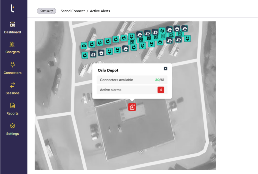 Active alarms in Tenix Charge
